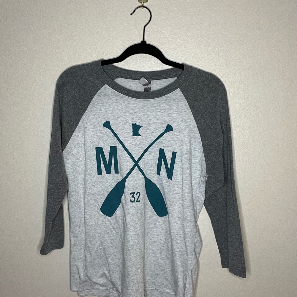 Next Level Apparel Gray and White Graphic Raglan Tee